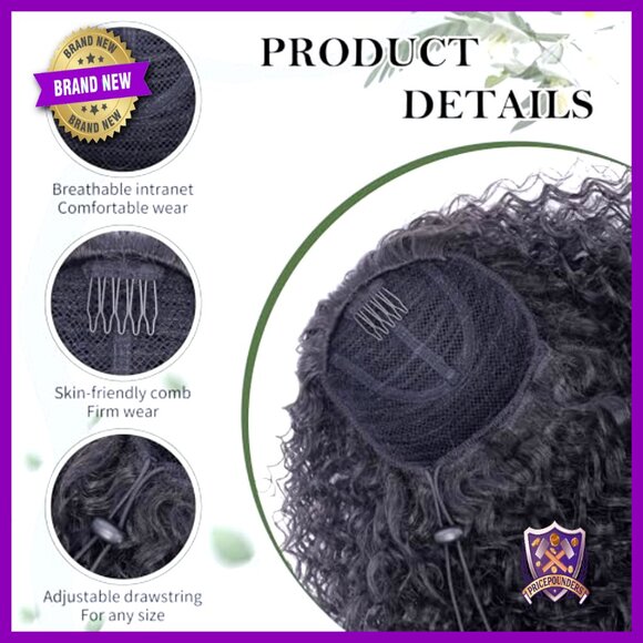 27 Inch Drawstring Ponytail Extension Deep Curly Synthetic Mixed Human Hair